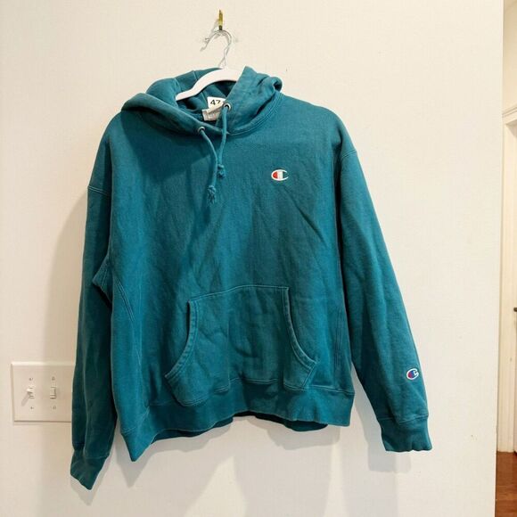 Champion Reverse Weave Womens Teal Hoodie XL Pullover C Cres Pocket Long Sleeve - Picture 3 of 6